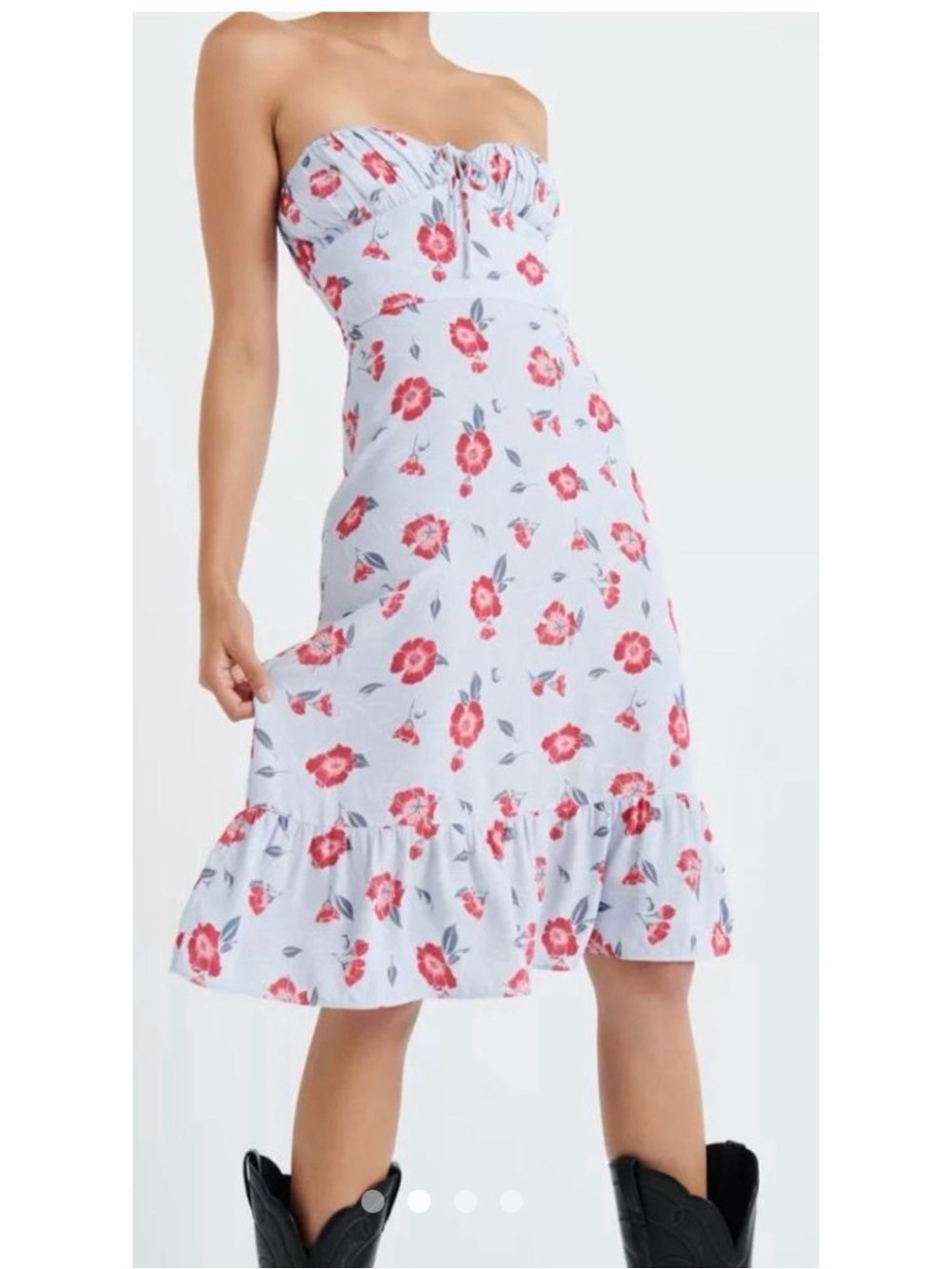 Aritzia Sunday Best Brinley Strapless Floral Mini Dress Light Blue